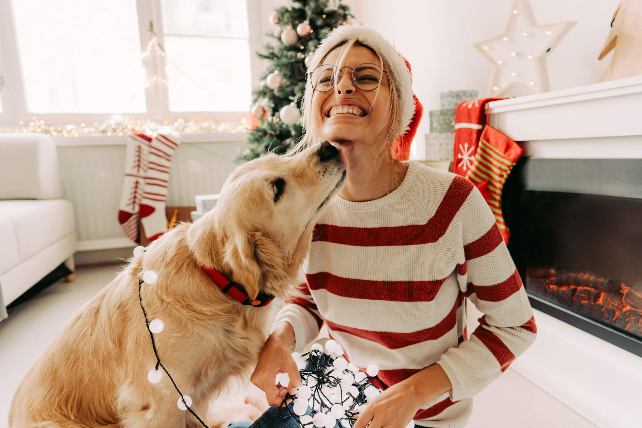 dog-giving-woman-kisses-for-christmas